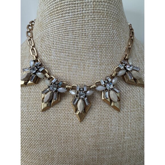 J. Crew Statement Gold-Tone Necklace With Cream Stones & Crystal Accents - Picture 1 of 7